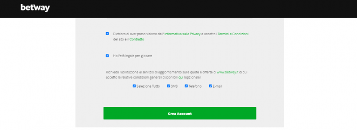 betway registrazione